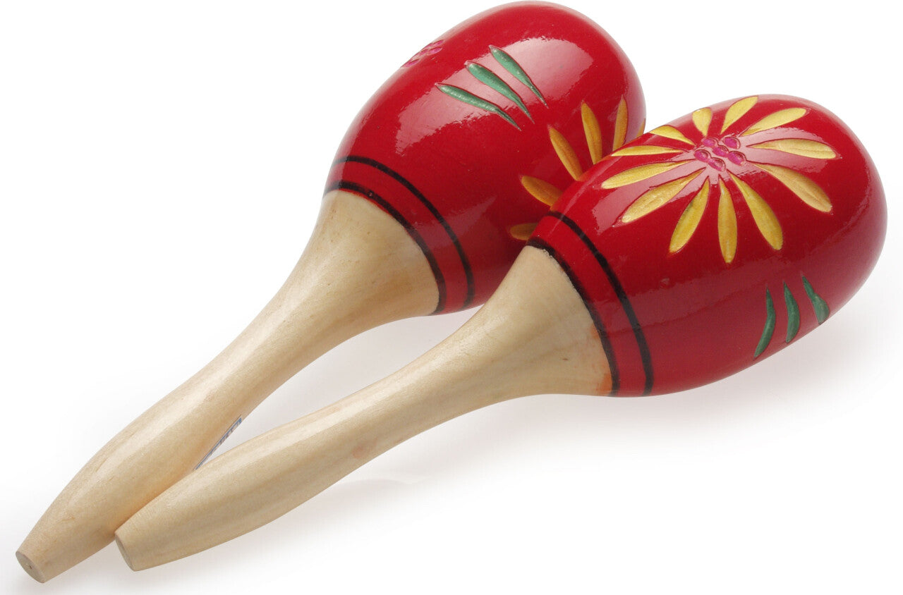 Stagg Oval Wooden Maracas, Red Flower, 26 cm - Metronome Music Inc.