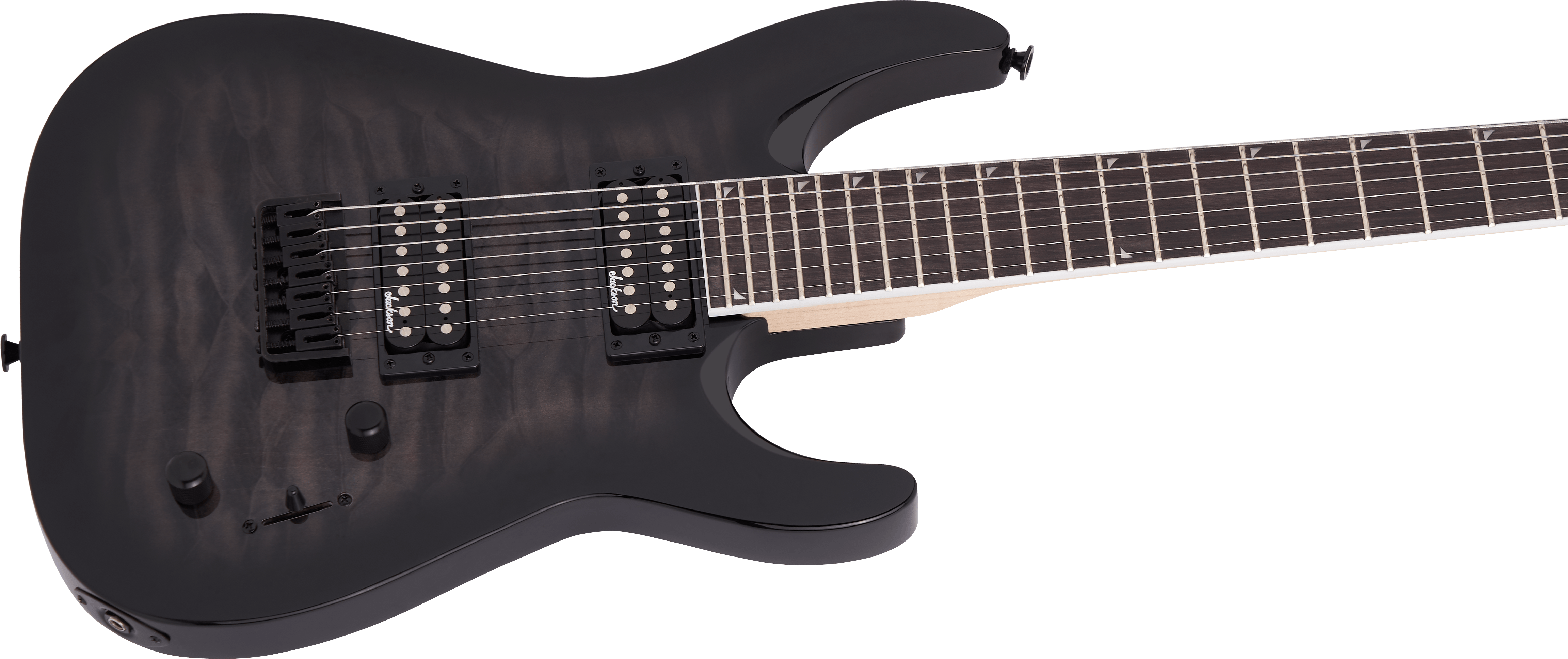 Jackson JS Series Dinky Arch Top JS22Q-7 DKA HT, Amaranth Fingerboard, Transparent Black Burst - Metronome Music Inc.