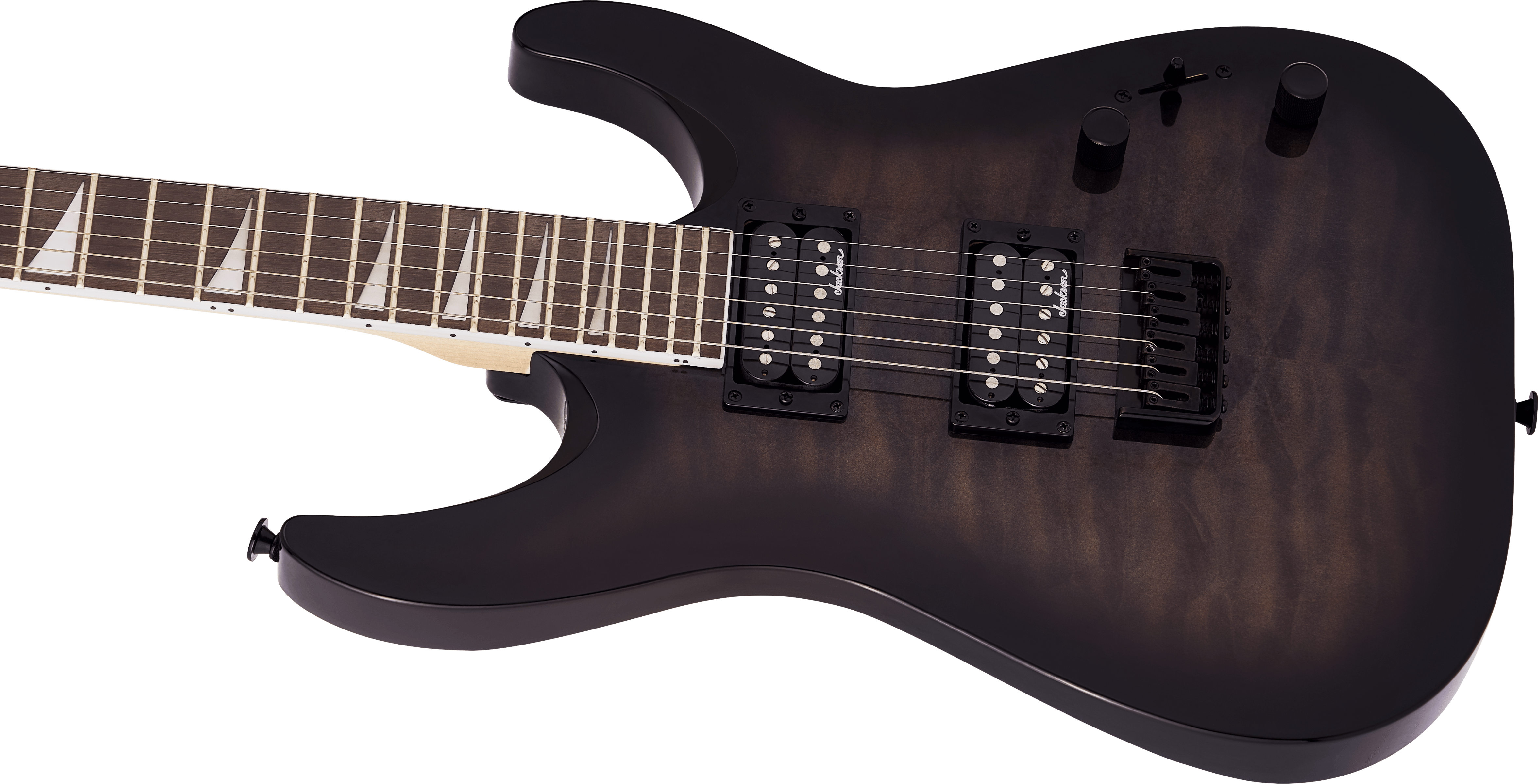 Jackson JS Series Dinky Arch Top JS32Q DKA HT, Amaranth Fingerboard, Transparent Black Burst - Metronome Music Inc.