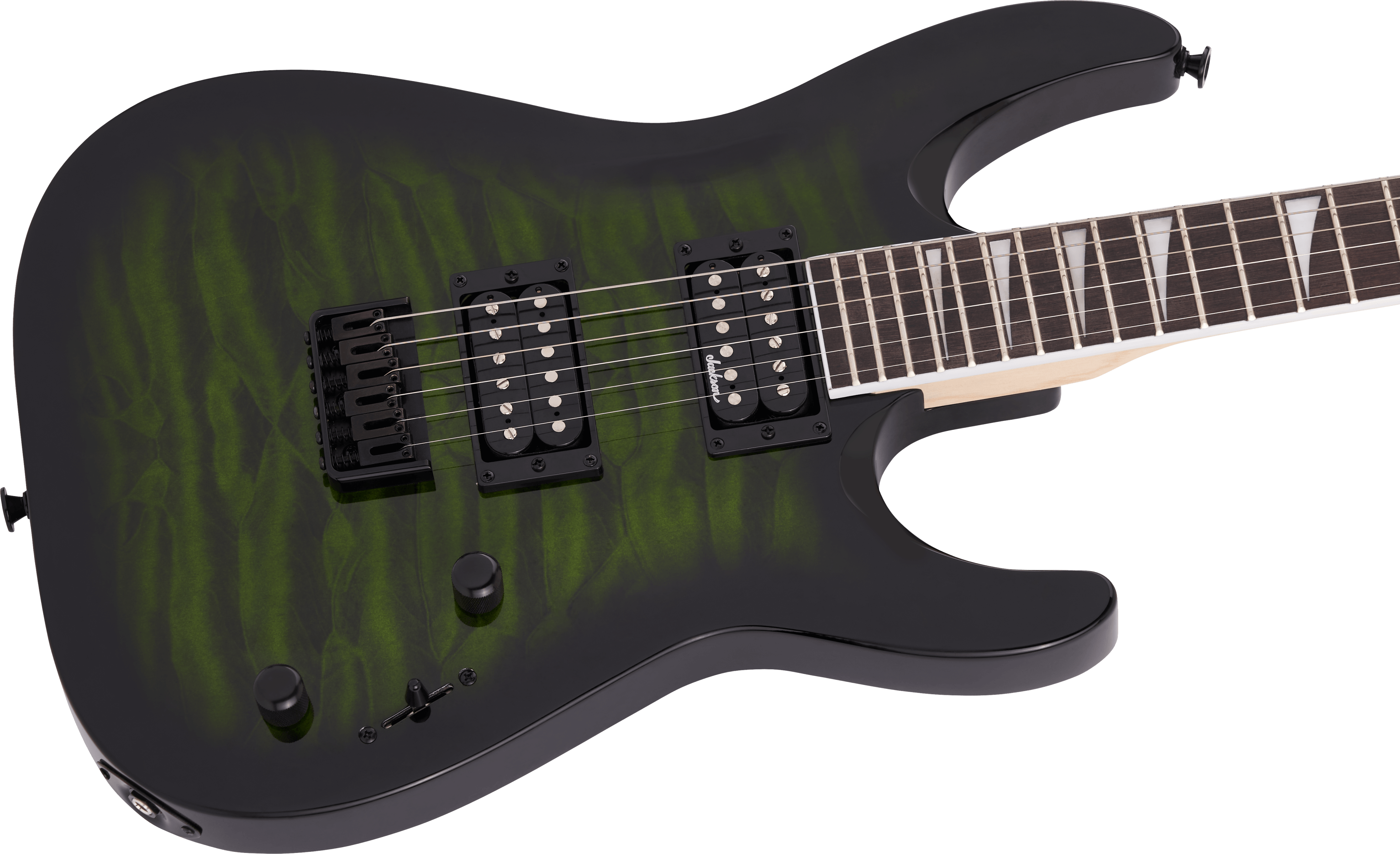 Jackson JS Series Dinky Arch Top JS32Q DKA HT, Amaranth Fingerboard, Transparent Green Burst - Metronome Music Inc.