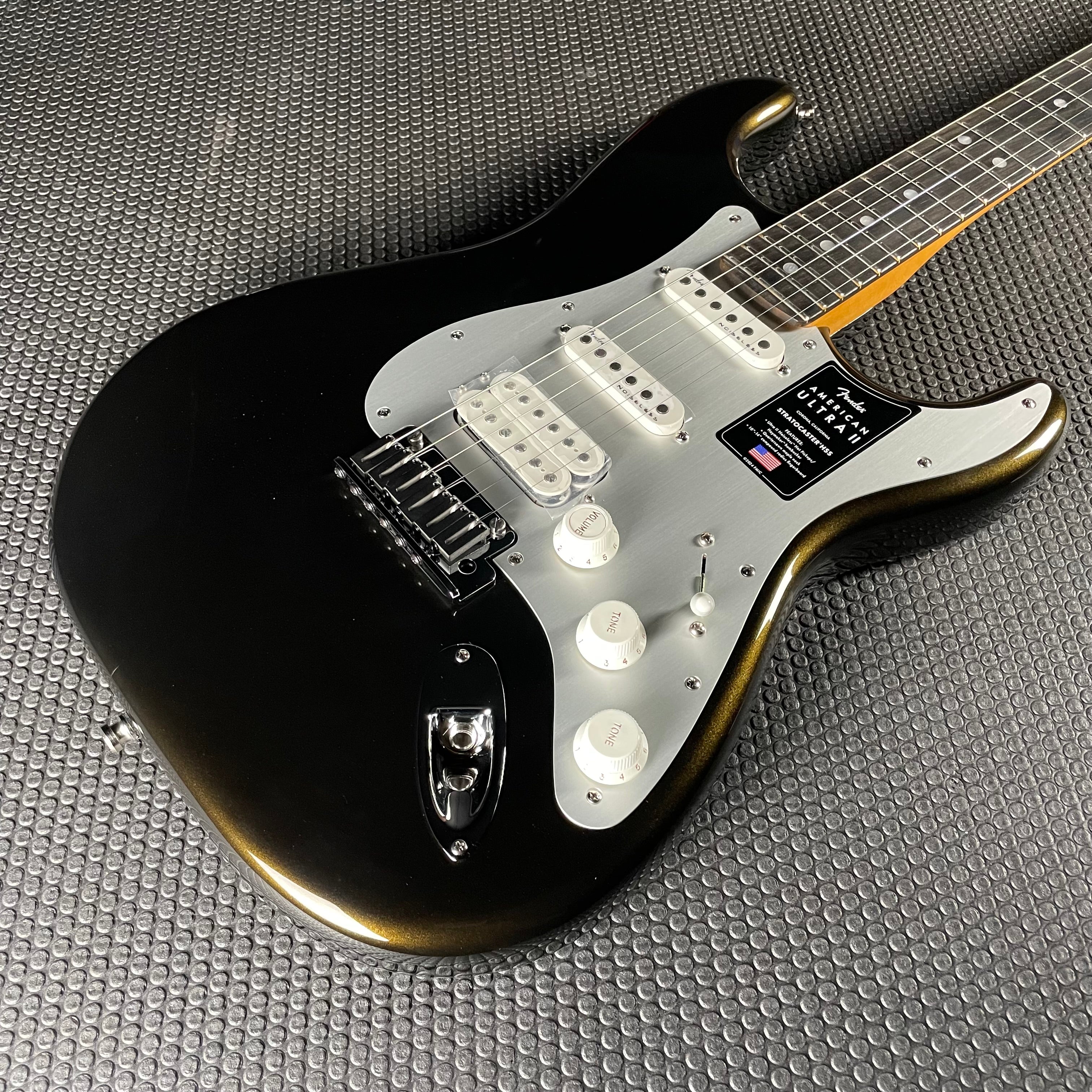 Fender American Ultra II Stratocaster HSS, Ebony- Texas Tea (8lbs 3oz) - Metronome Music Inc.
