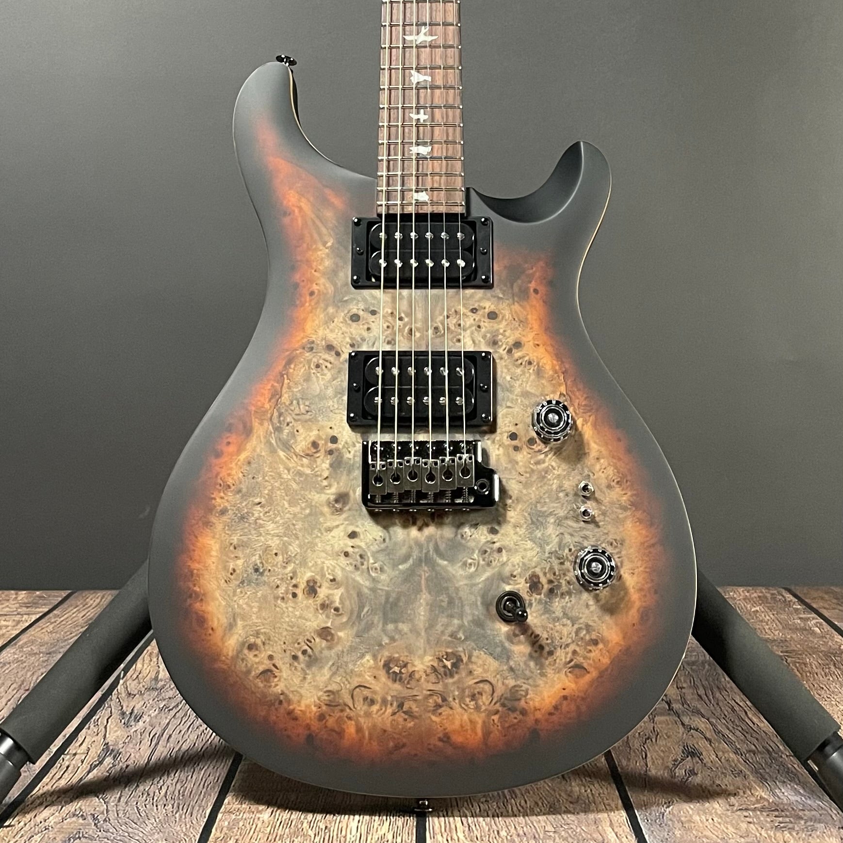 PRS SE "Exotic" Custom 24-08 Poplar Burl - Charcoal Cherry Midnight Burst - Metronome Music Inc.