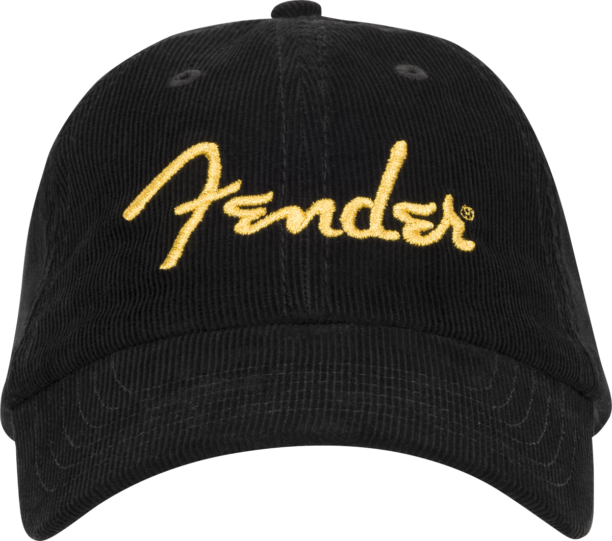 Fender Gold Spaghetti Logo Corduroy Baseball Hat, Black, One Size - Metronome Music Inc.