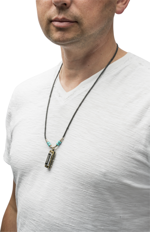 M38N-LB Hohner Mini Harmonica Necklace Light Blue - Metronome Music Inc.