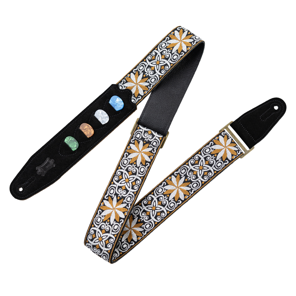 Levy's Vintage Hootenanny Series Guitar Strap, Pick Holder - Yellow - Metronome Music Inc.