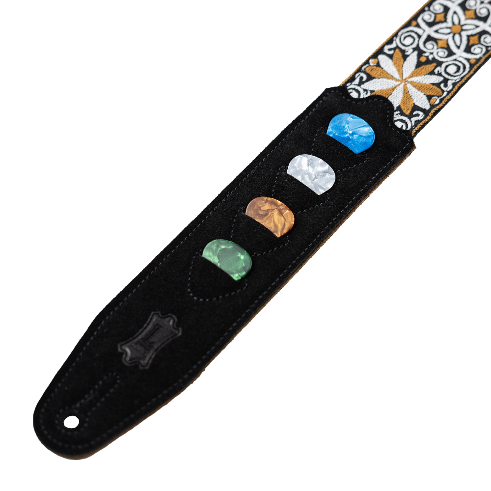 Levy's Vintage Hootenanny Series Guitar Strap, Pick Holder - Blue - Metronome Music Inc.