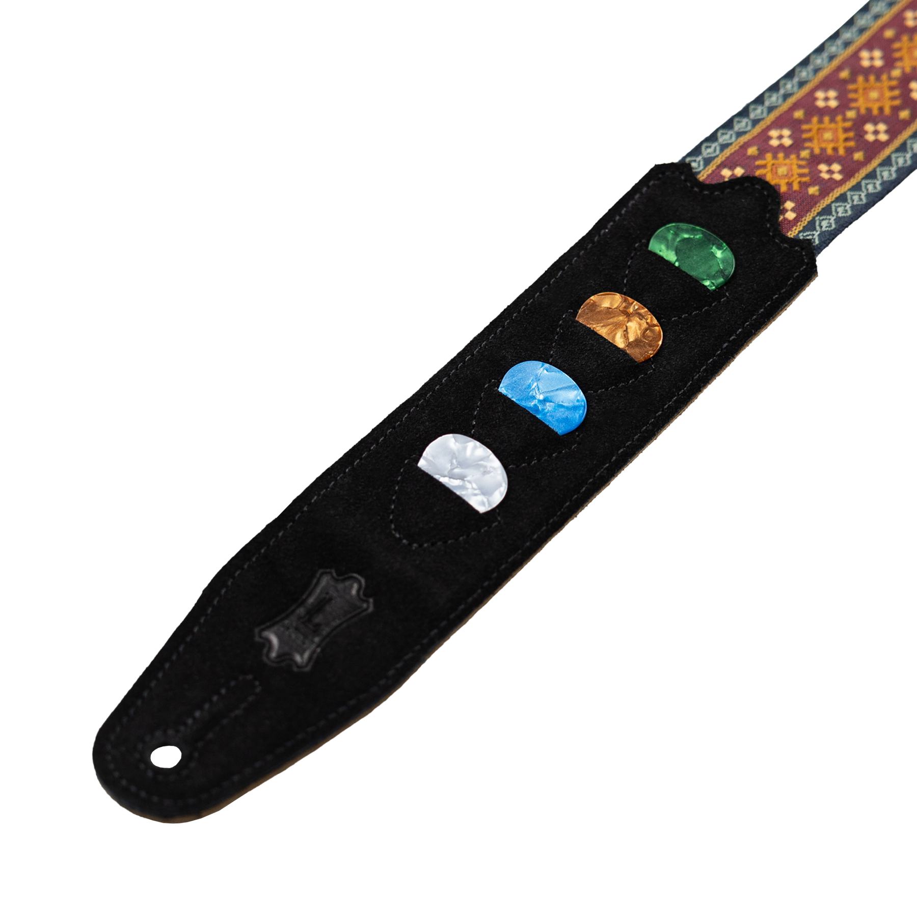 Levy's Original Hootenanny Series Guitar Strap, Pick Holder - Jacquard Red - Metronome Music Inc.