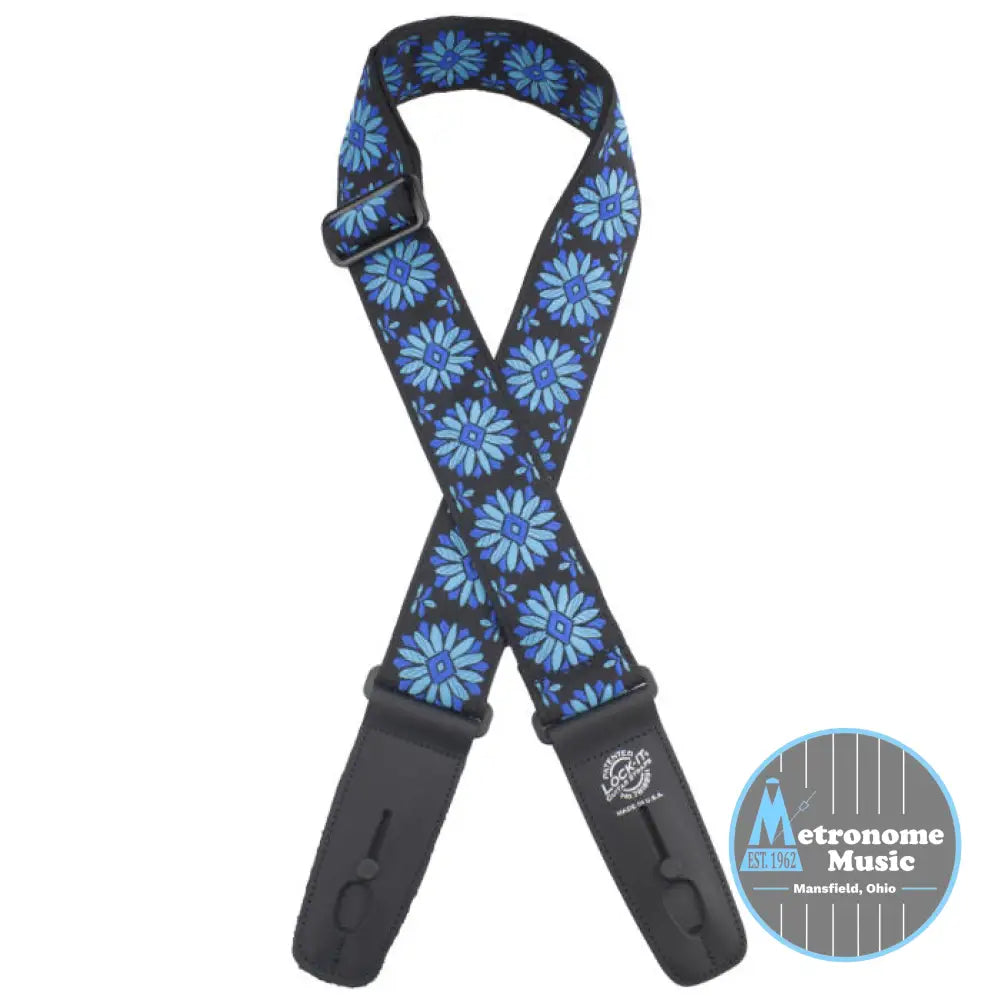 BLUE FLOWER BURST - LOCK-IT STRAPS RETRO VINTAGE SERIES - Metronome Music Inc.
