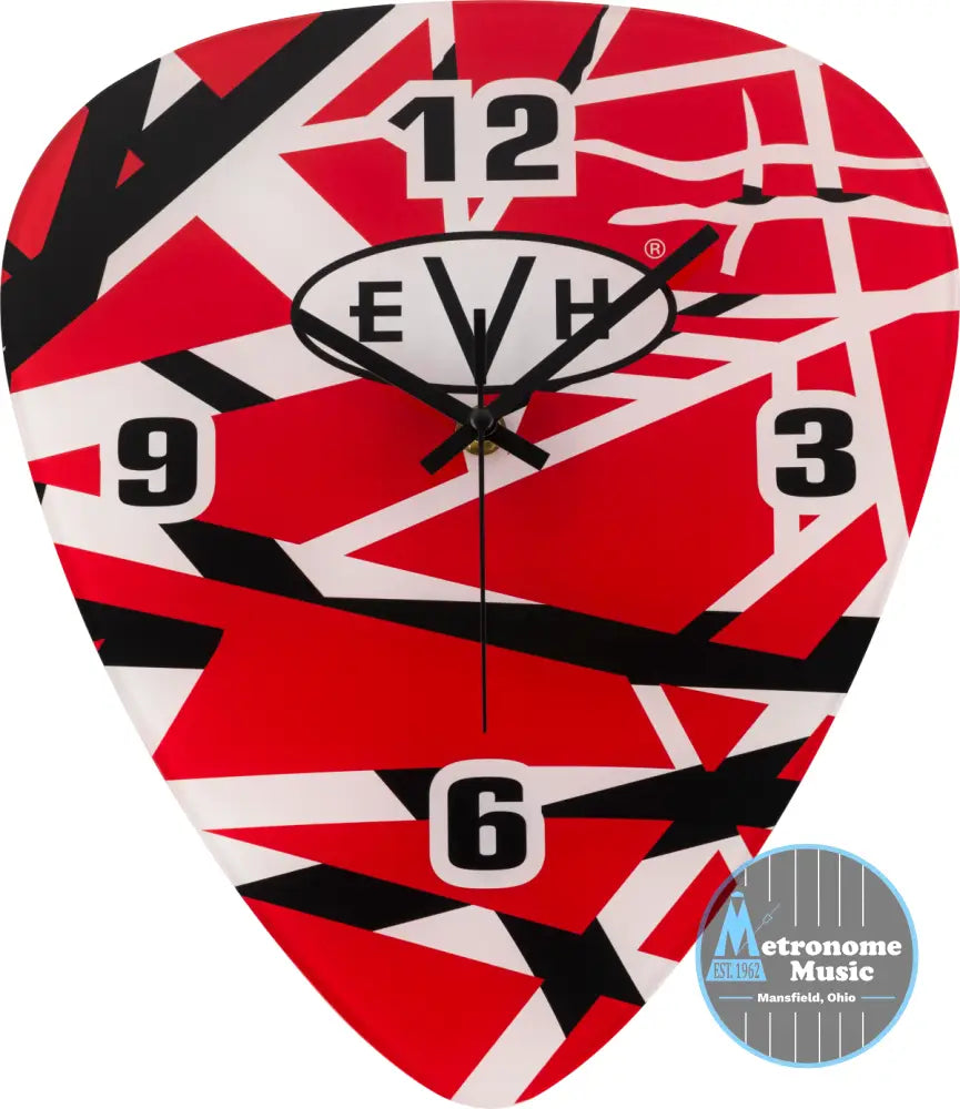 EVH Pick Shape Clock, Red/White/Black Stripes - Metronome Music Inc.