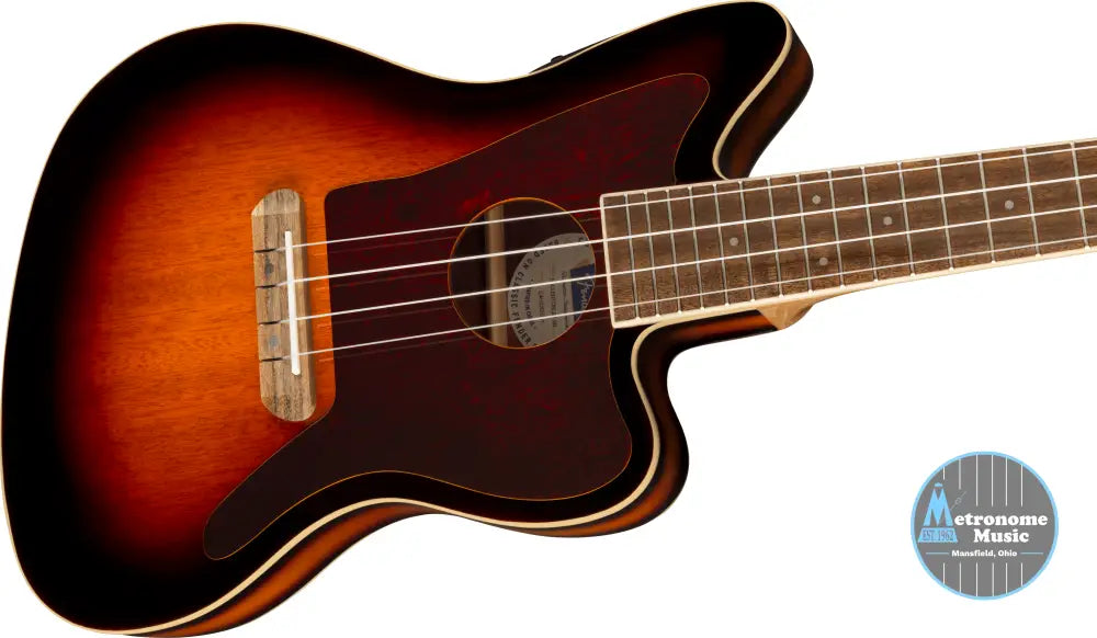 Fender Fullerton Jazzmaster Uke, Concert Ukulele - 3-Color Sunburst - Metronome Music Inc.