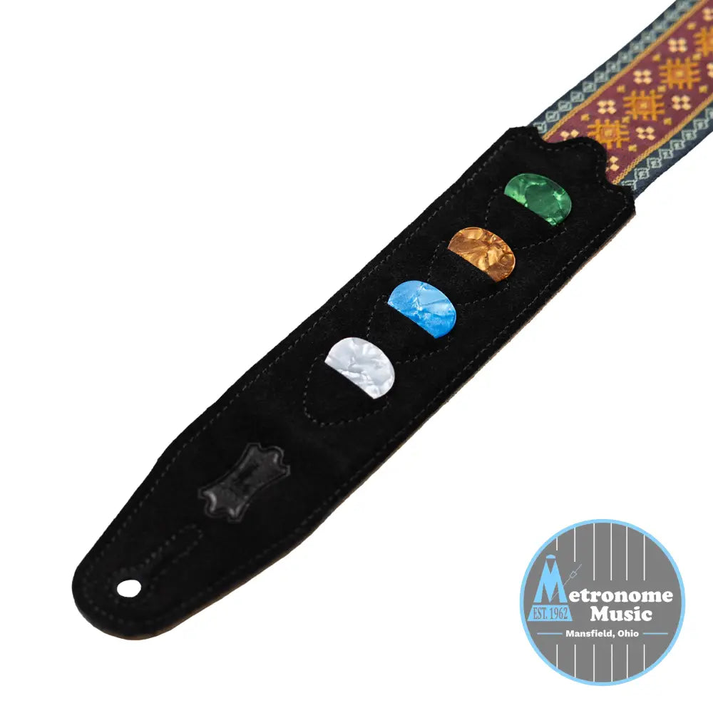 Levy's Original Hootenanny Series Guitar Strap, Pick Holder - Jacquard Red - Metronome Music Inc.