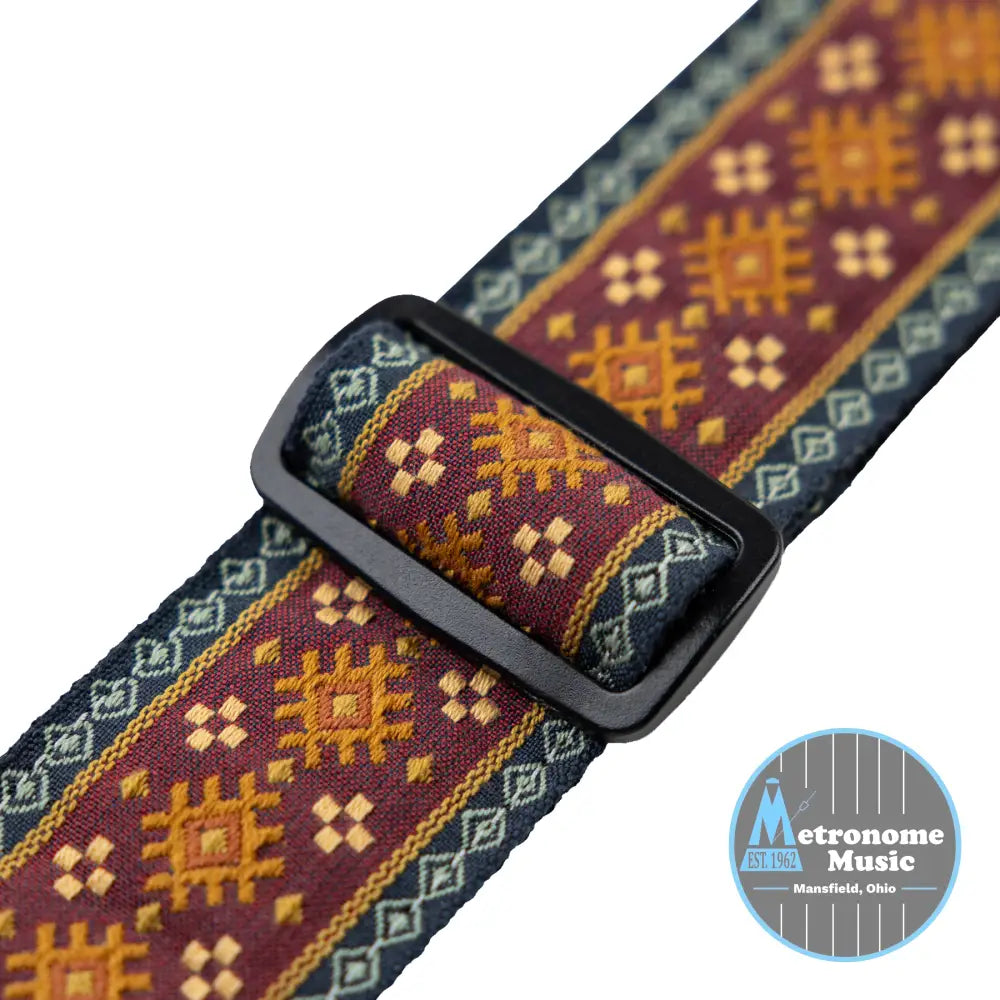 Levy's Original Hootenanny Series Guitar Strap, Pick Holder - Jacquard Red - Metronome Music Inc.