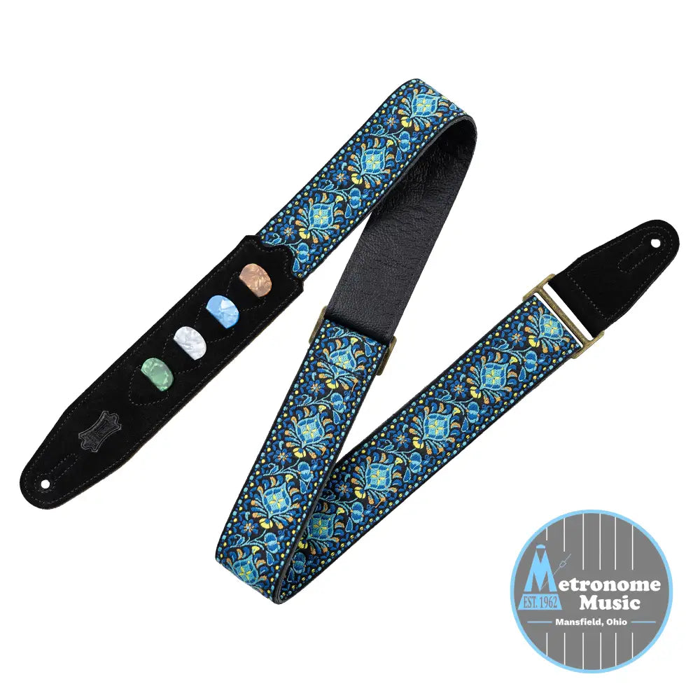 Levy's Vintage Hootenanny Series Guitar Strap, Pick Holder - Blue - Metronome Music Inc.