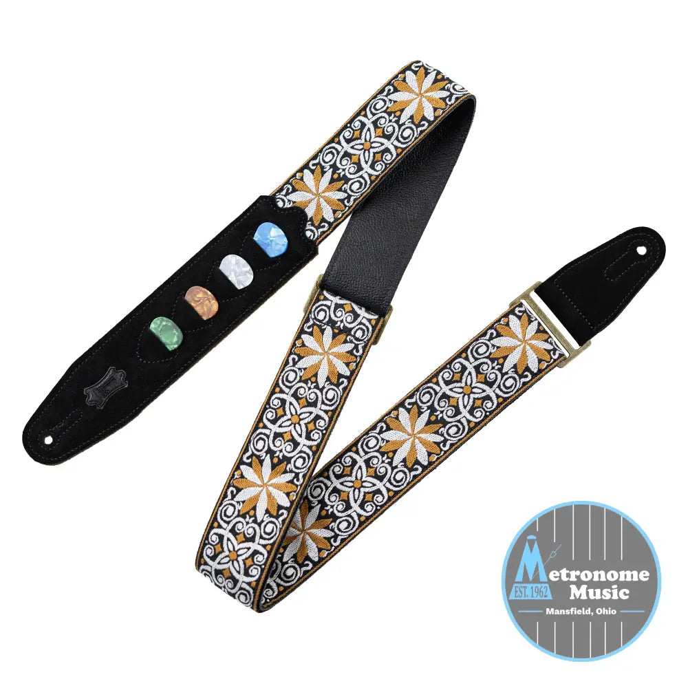 Levy's Vintage Hootenanny Series Guitar Strap, Pick Holder - Yellow - Metronome Music Inc.