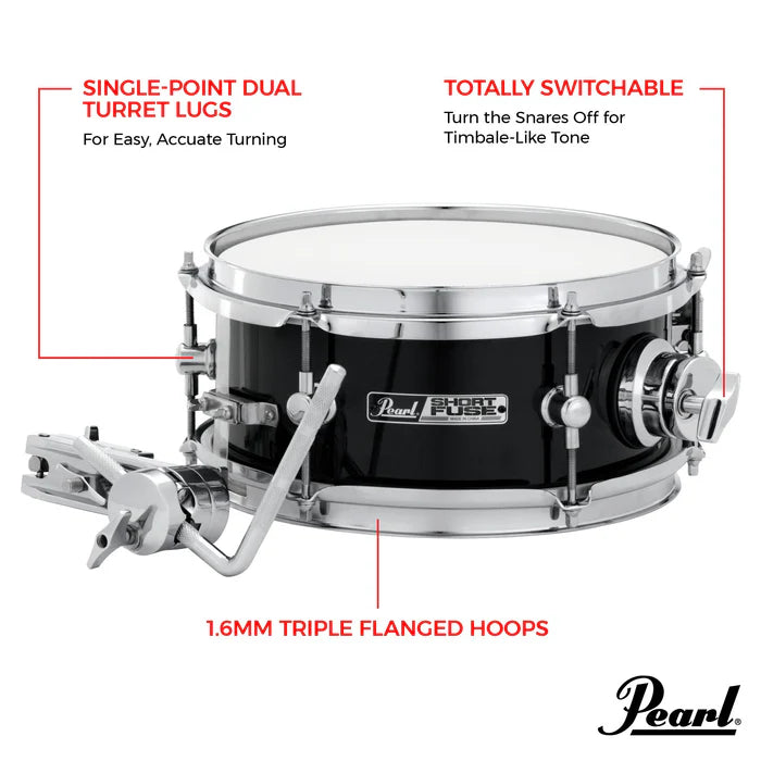 Pearl Short Fuse 10"x4.5" Snare w/Mount & Clamp Jet Black