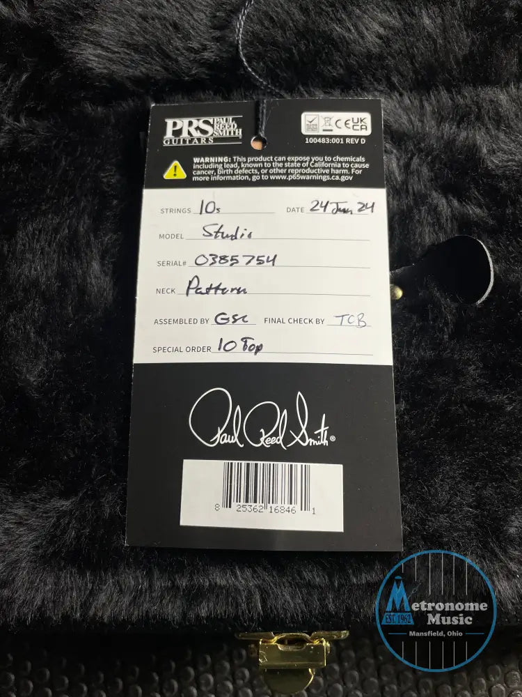 PRS Core Studio, 10-Top 58/15 Pickups - Charcoal Burst - Metronome Music Inc.