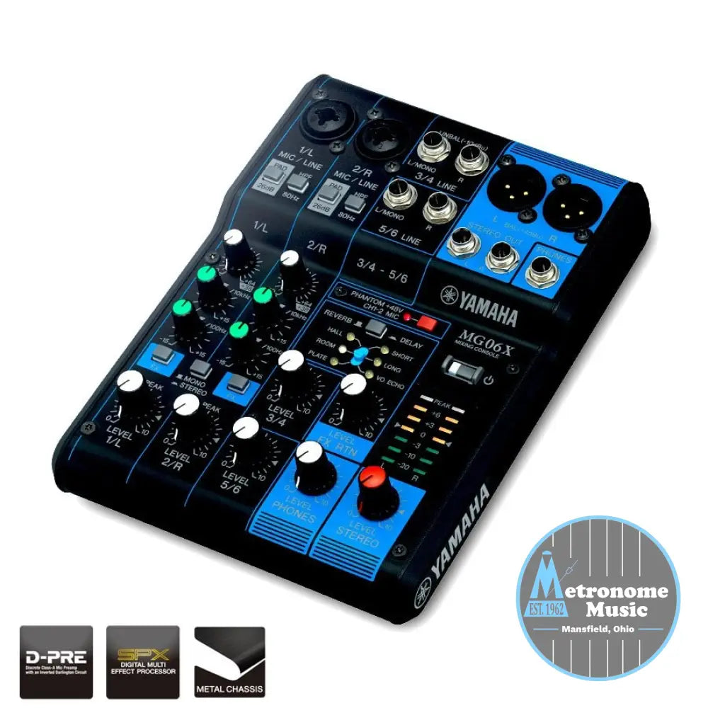 Yamaha 6-Channel Analog Mixer MG06X - Metronome Music Inc.