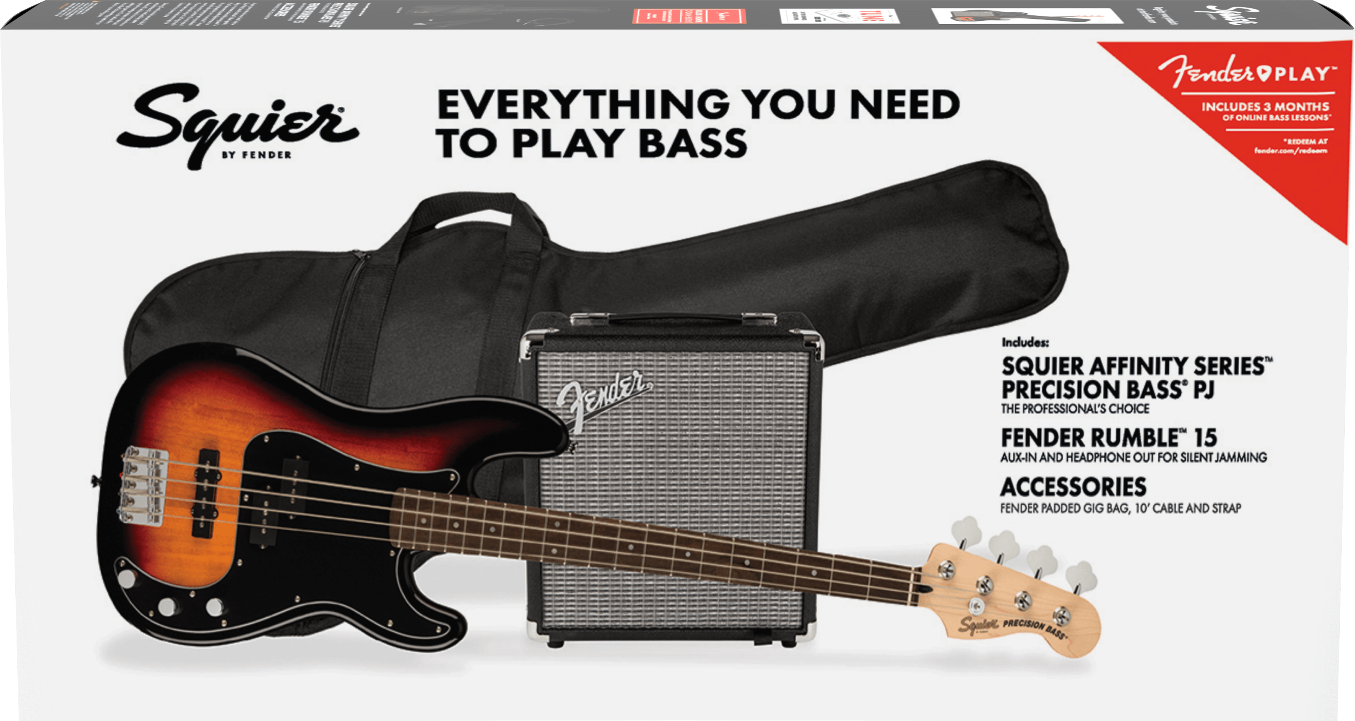 Squier Affinity Series Precision Bass PJ Pack - 3-Color Sunburst - Metronome Music Inc.