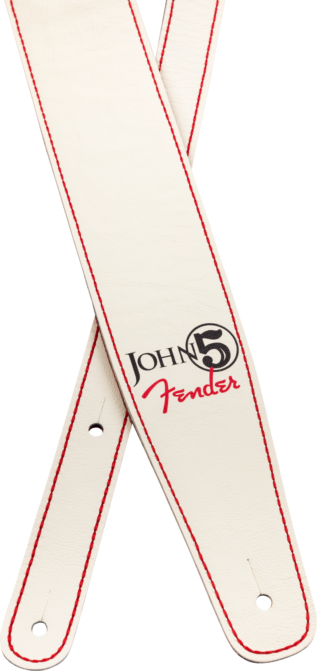 FENDER  John 5 Leather Strap, White and Red - Metronome Music Inc.