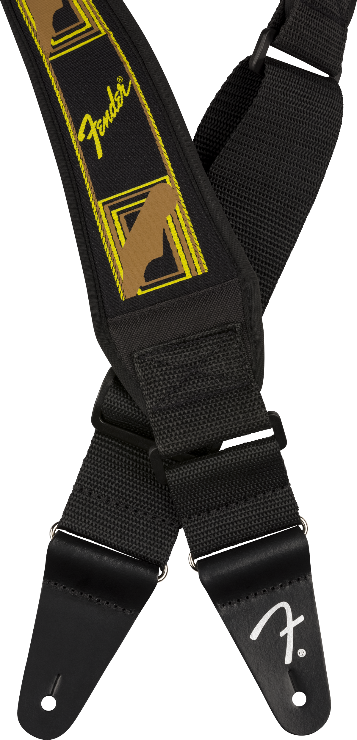 FENDER  Swell™ Neoprene Strap, Blk/Ylw/Brn Mono, 2.5" - Metronome Music Inc.