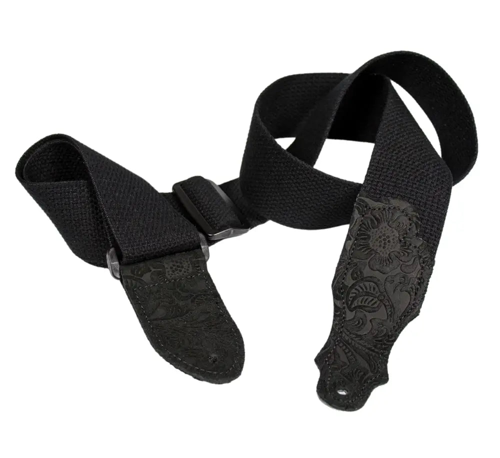 Franklin 2" Black Cotton Guitar Strap – Embossed Suede End Tab USA MADE! - Metronome Music Inc.