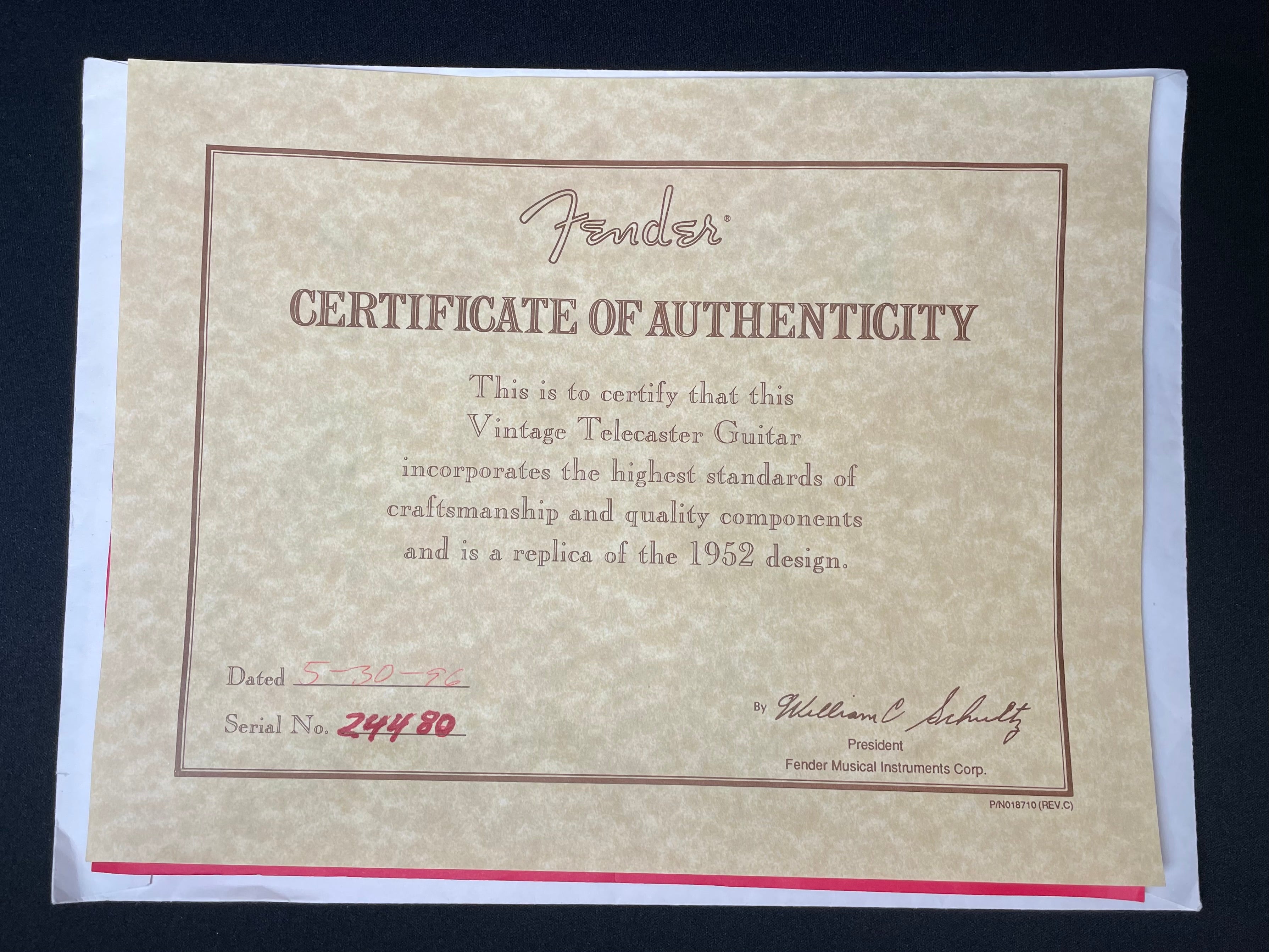 Fender '52 Telecaster 50th Anniversary - Butterscotch Blonde (1996) - Metronome Music Inc.