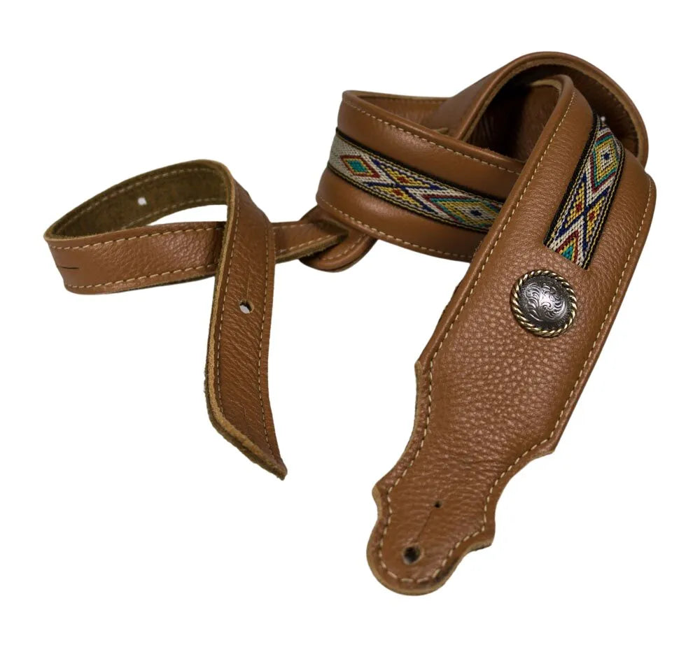 Franklin Southwest 2" Leather Caramel/Natural Stitch Strap USA MADE! - Metronome Music Inc.