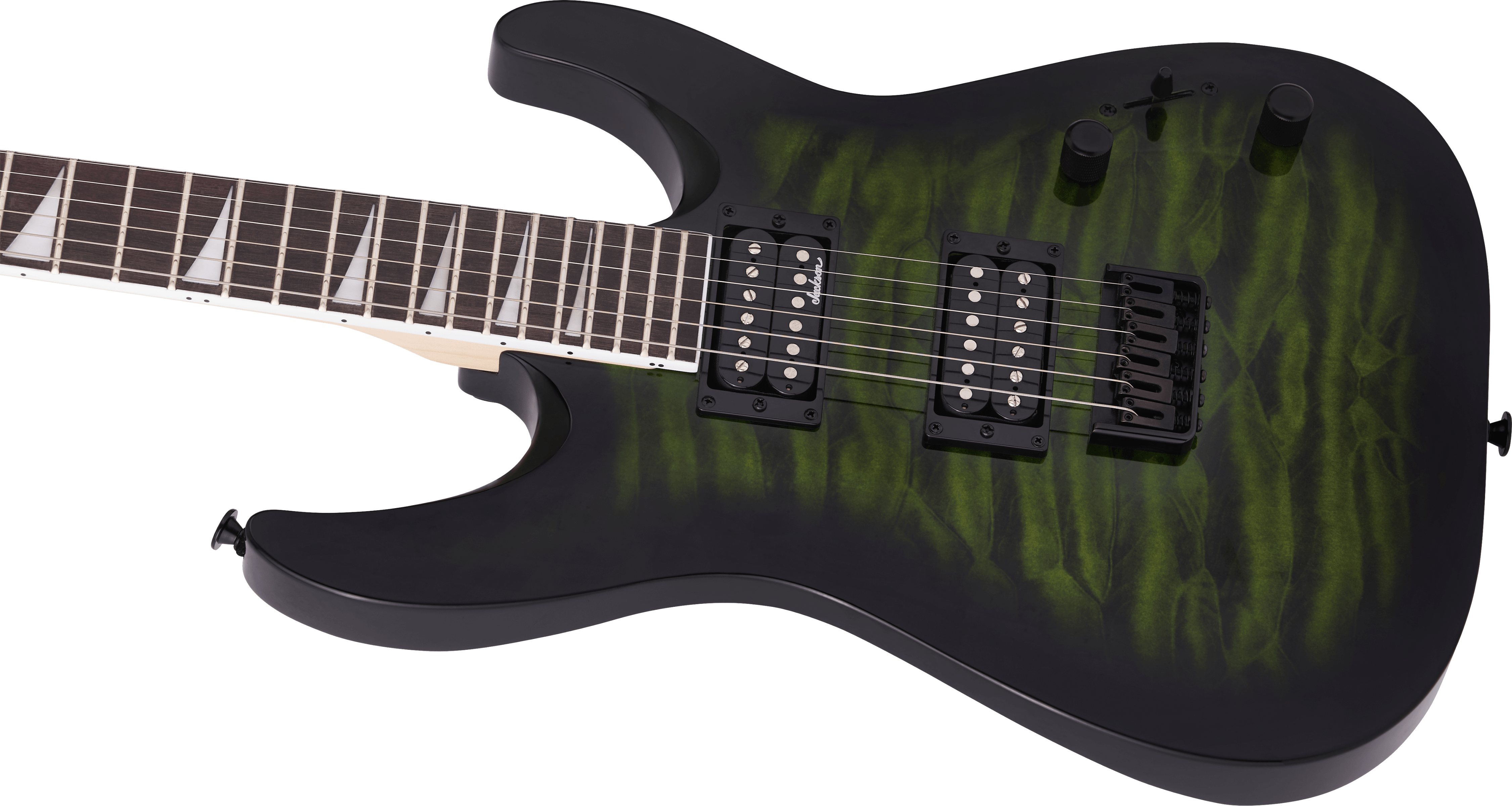 Jackson JS Series Dinky Arch Top JS32Q DKA HT, Amaranth Fingerboard, Transparent Green Burst - Metronome Music Inc.