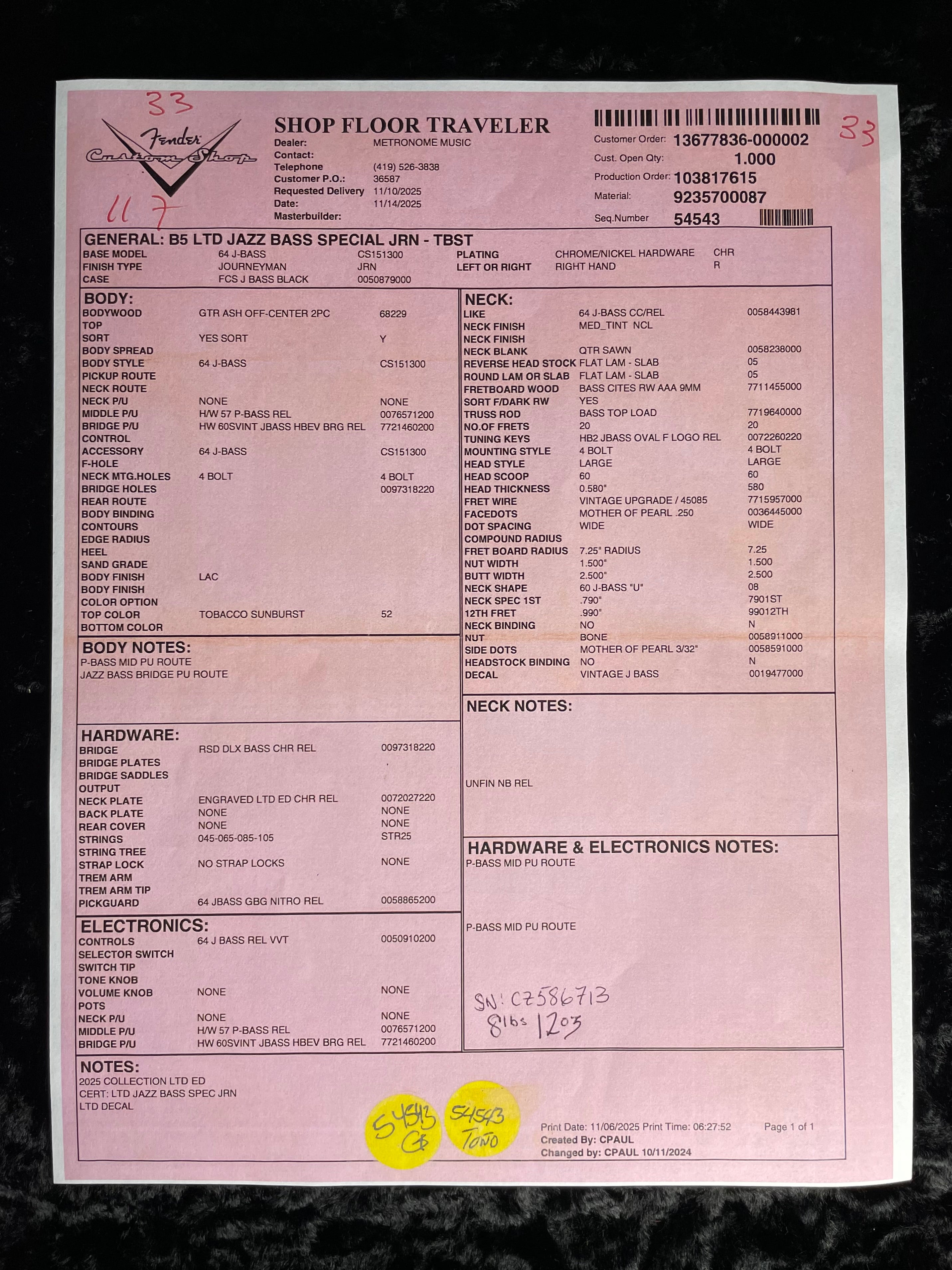 Fender Custom Shop Limited Jazz Bass Special Journeyman - Tobacco Sunburst - Metronome Music Inc.