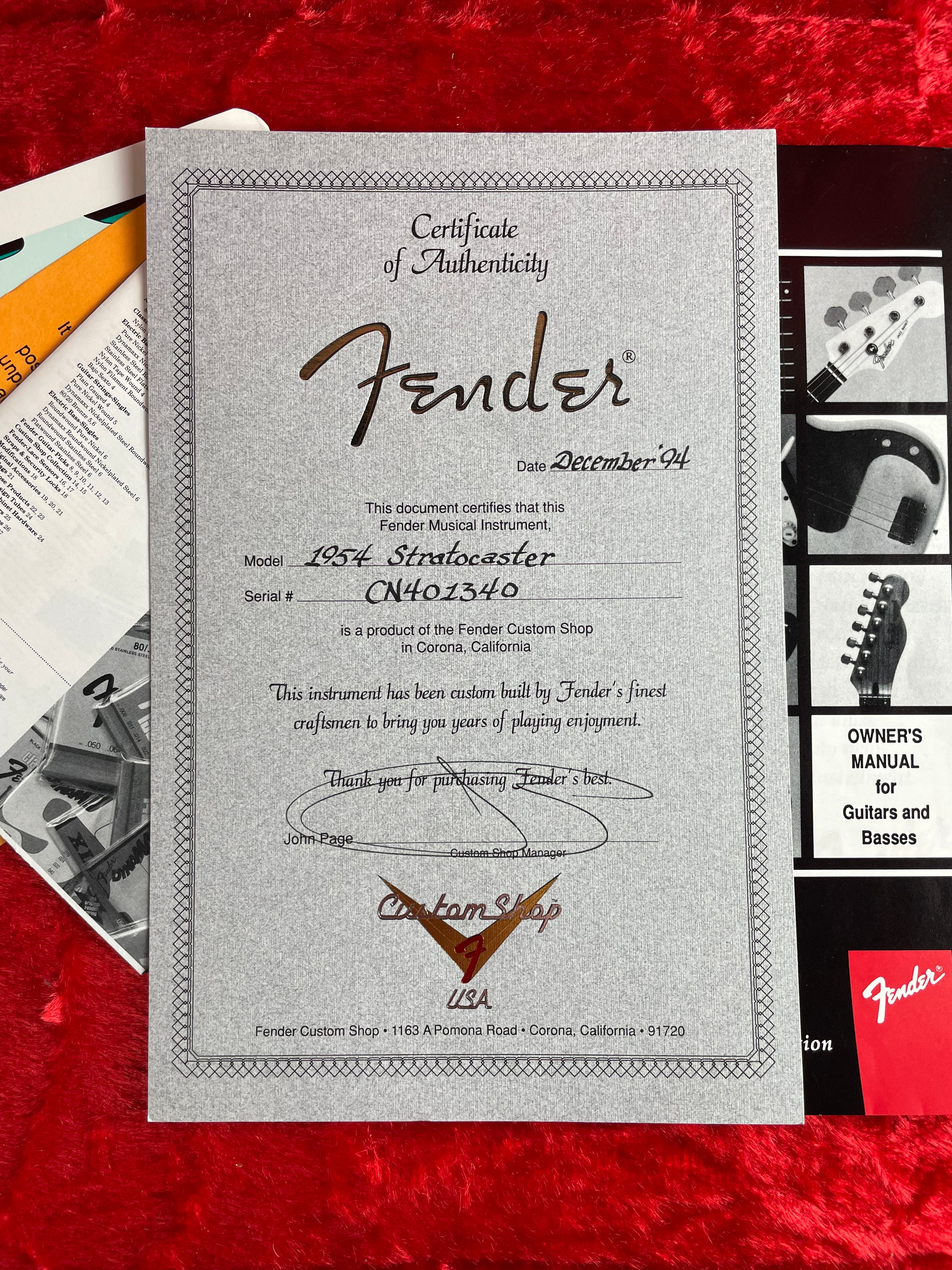 Fender Custom Shop 1954 Stratocaster, Birds Eye Maple - Sunburst (1994) - Metronome Music Inc.