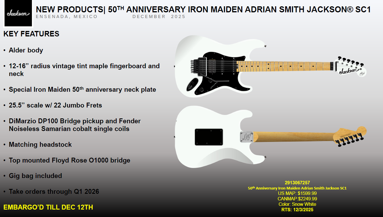 JACKSON PRO SIG ADRIAN SMITH LTD ED. SC1 - SNOW (12/10/25) - Metronome Music Inc.