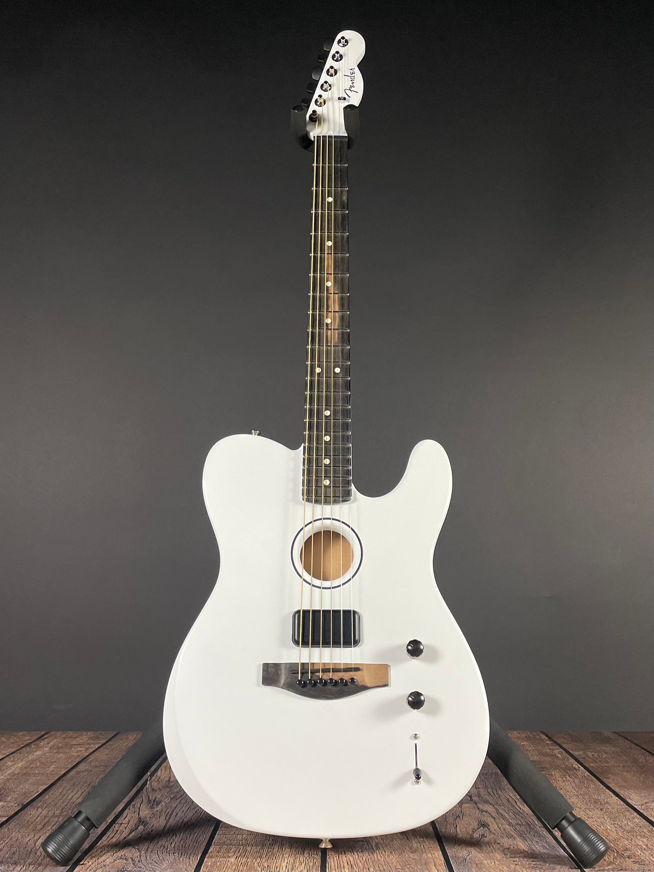 Fender Limited FINNEAS American Acoustasonic Telecaster - Satin Arctic White - Metronome Music Inc.