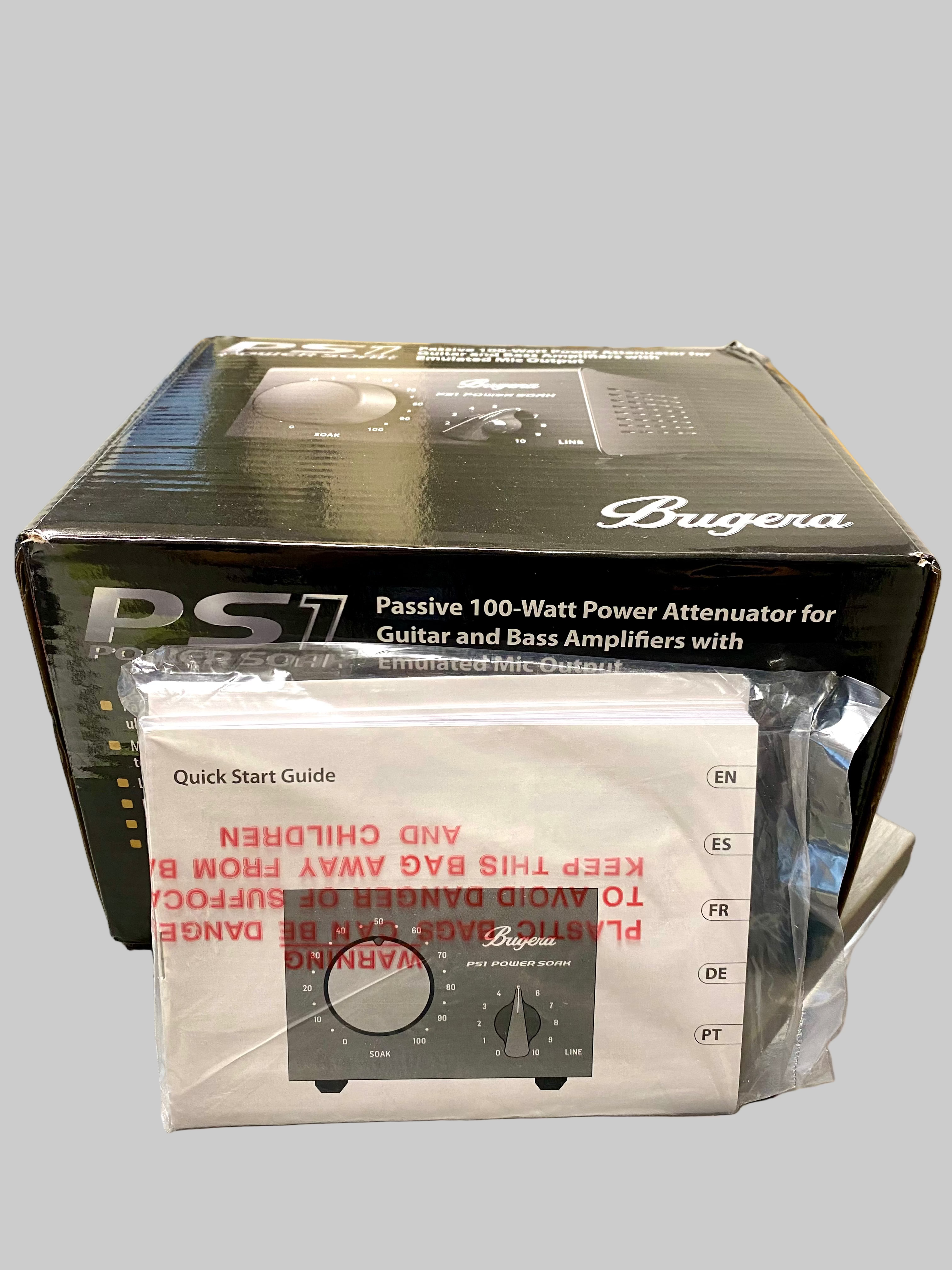Bugera PS1 power attenuator with packaging on a table