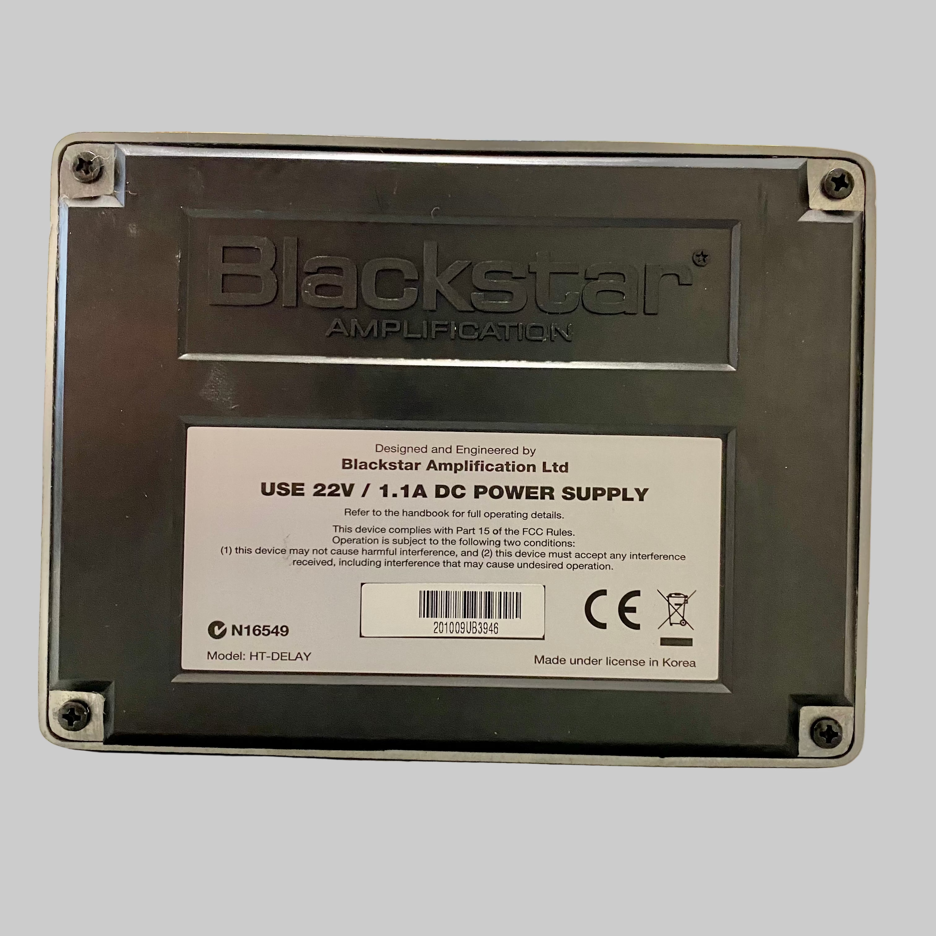 Blackstar Amplification power supply unit on a table