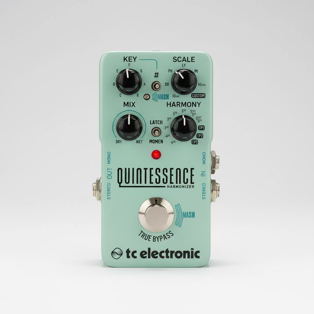  tc electronic Quintessence harmonizer pedal on a wooden surface