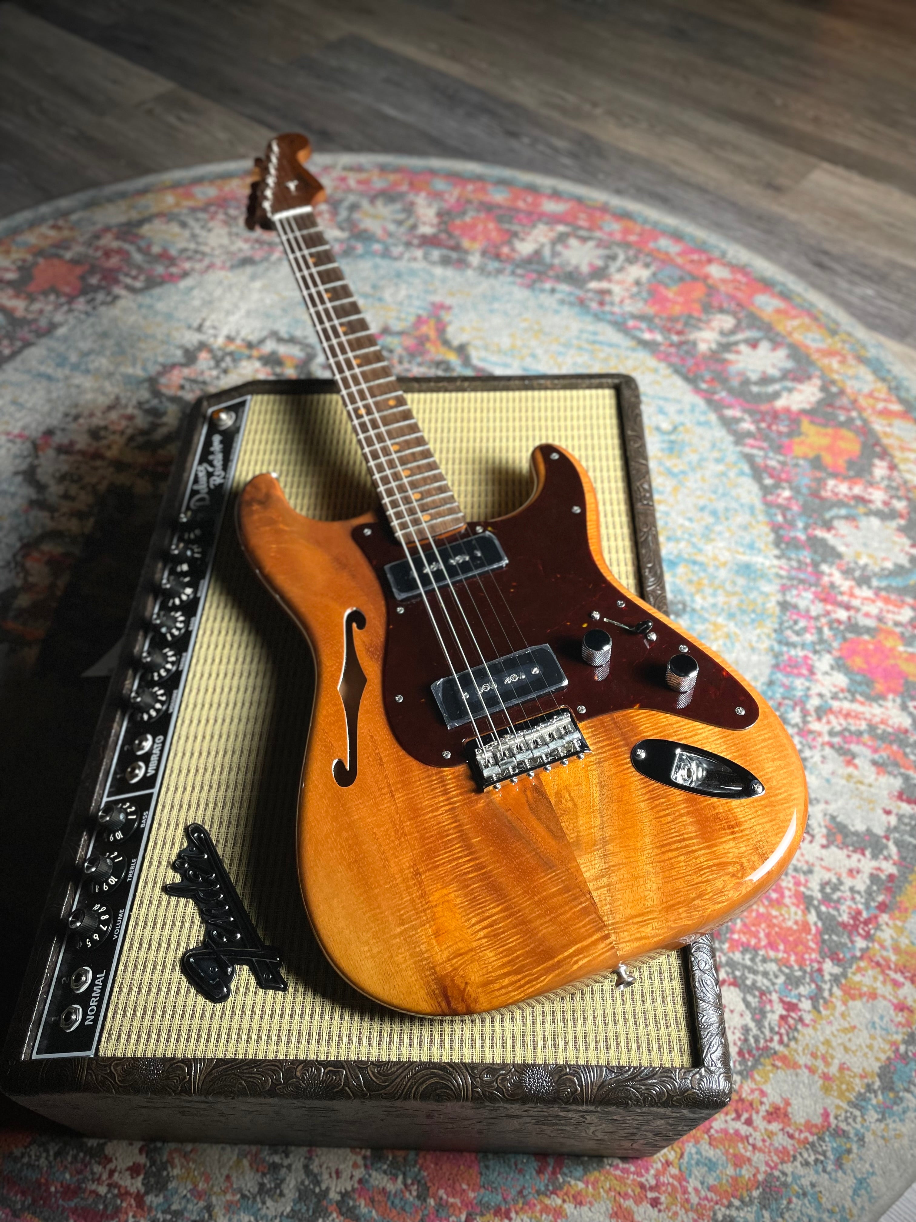 Fender Custom Shop Artisan Dual P90 Koa Strat, NOS, Rosewood Fingerboard- Aged Natural - Metronome Music Inc.