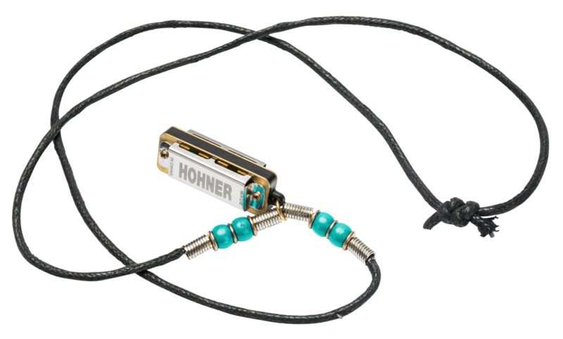 M38N-LB Hohner Mini Harmonica Necklace Light Blue - Metronome Music Inc.