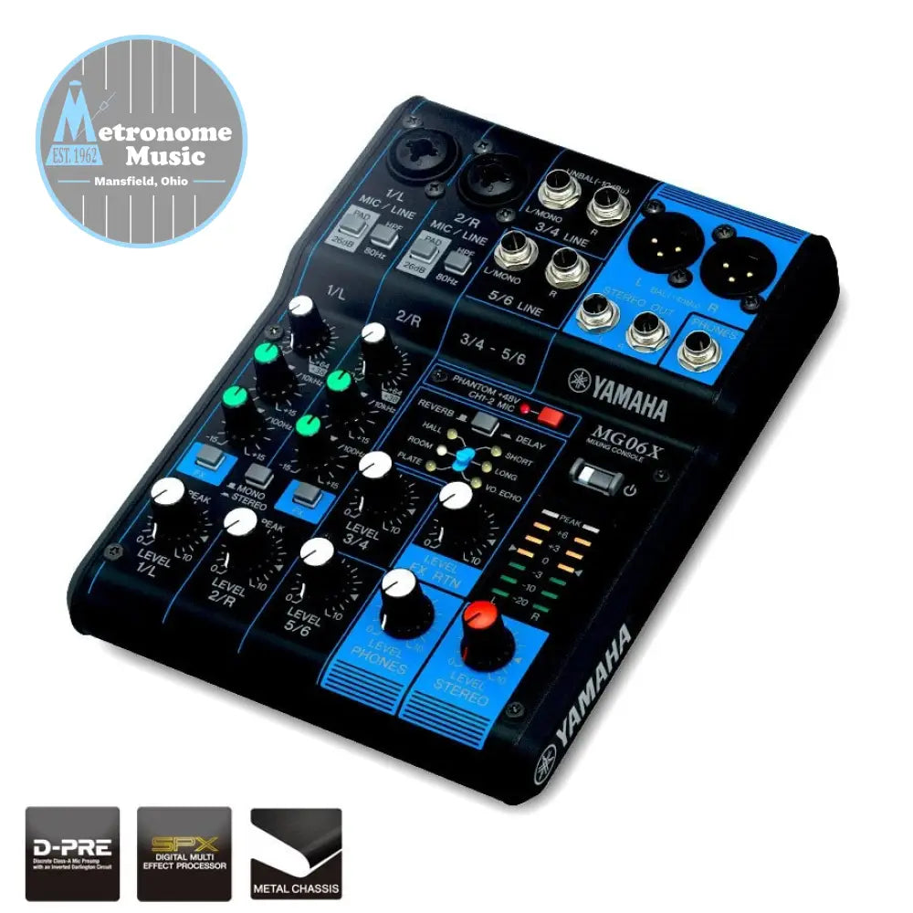 Yamaha 6-Channel Analog Mixer MG06X - Metronome Music Inc.