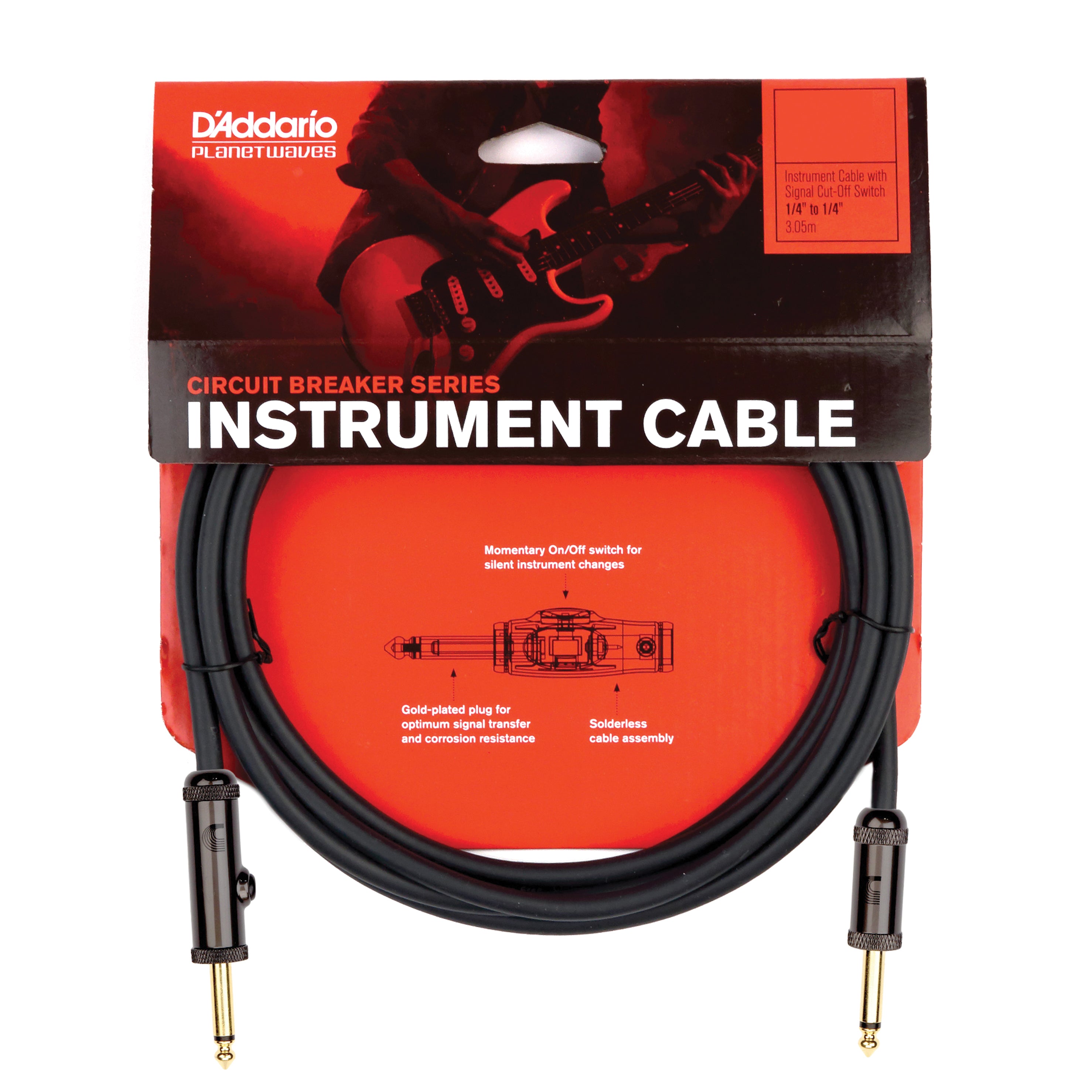 D'Addario Circuit Breaker Momentary Mute Instrument Cable, 20 feet - Metronome Music Inc.