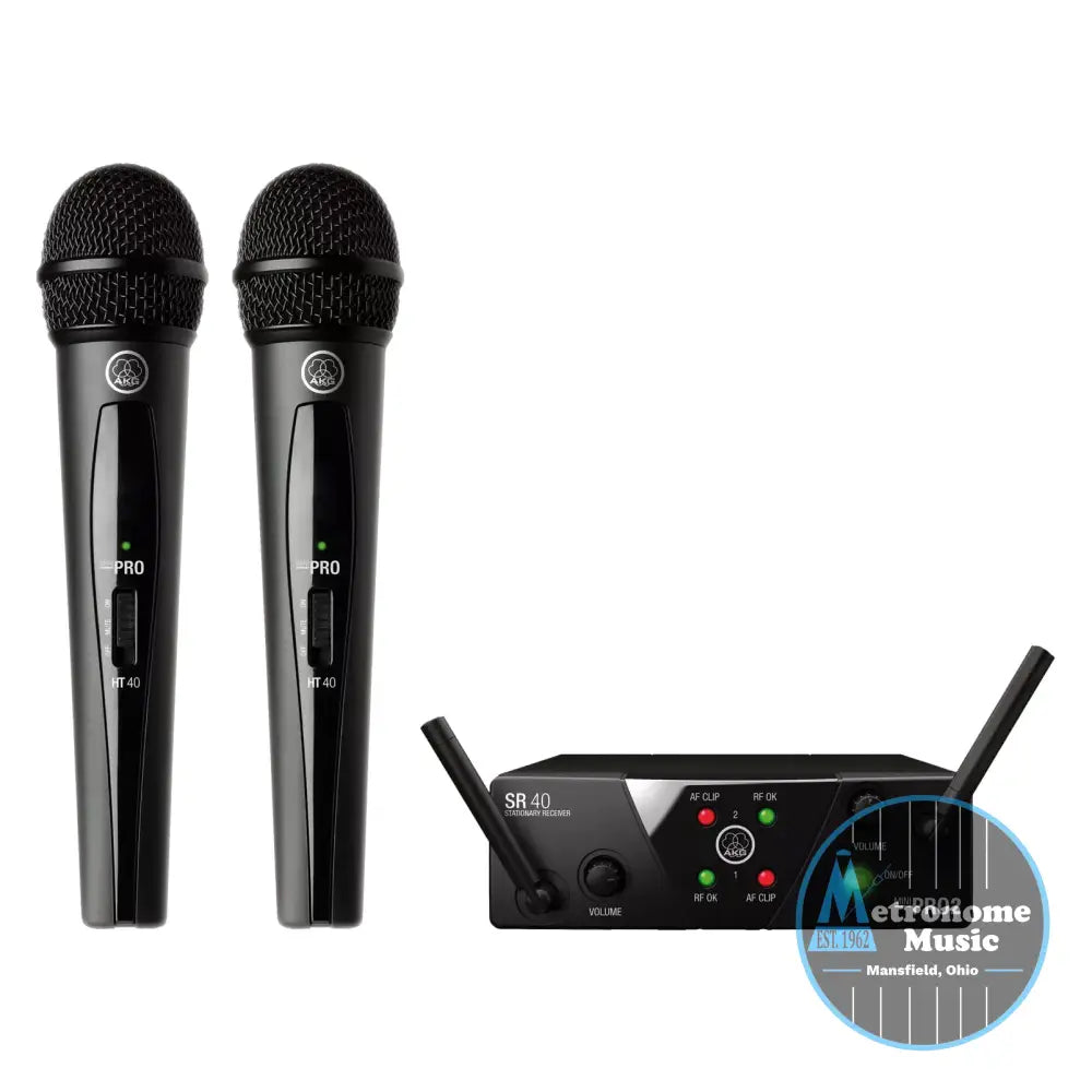 AKG WMS40 Mini Wireless Microphone System, Dual Vocal Set (Band US25-B-D) - Metronome Music Inc.