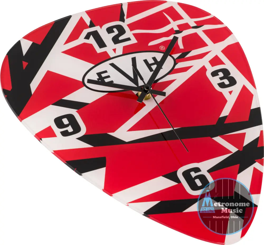 EVH Pick Shape Clock, Red/White/Black Stripes - Metronome Music Inc.