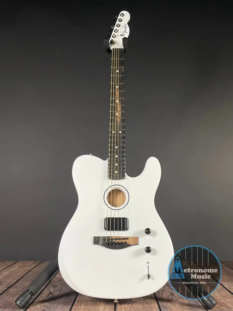 Fender Limited FINNEAS American Acoustasonic Telecaster - Satin Arctic White - Metronome Music Inc.
