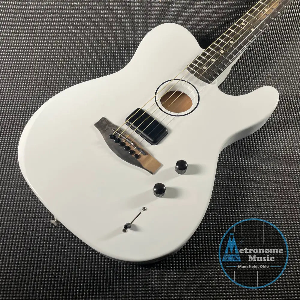 Fender Limited FINNEAS American Acoustasonic Telecaster - Satin Arctic White - Metronome Music Inc.