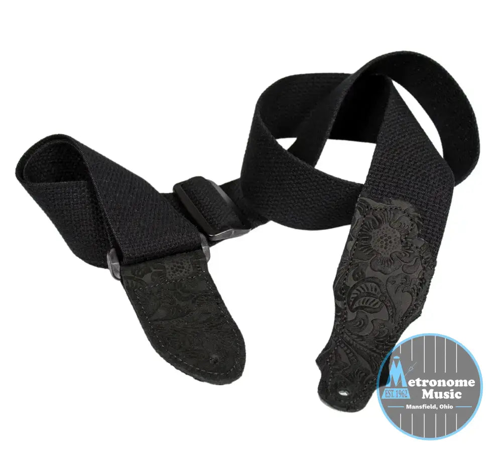Franklin 2" Black Cotton Guitar Strap – Embossed Suede End Tab USA MADE! - Metronome Music Inc.
