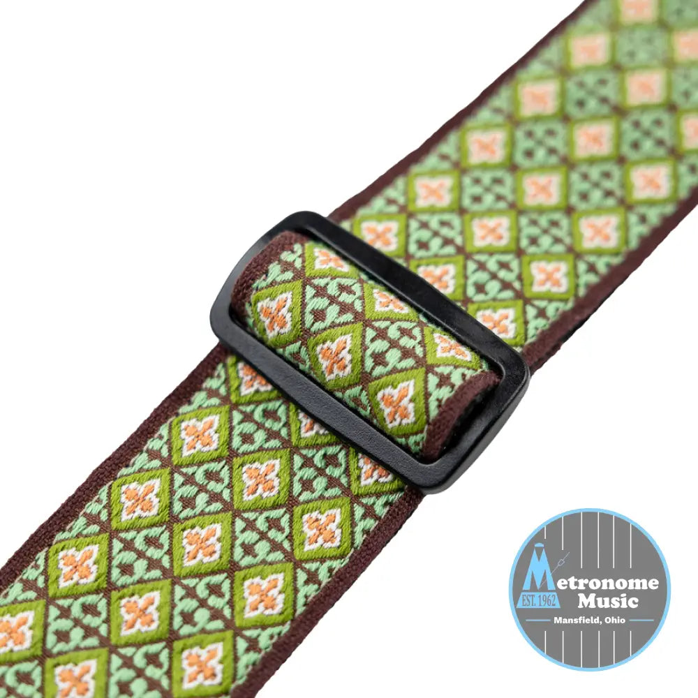 Levy's Original Hootenanny Series Guitar Strap, Pick Holder - Jacquard Green - Metronome Music Inc.