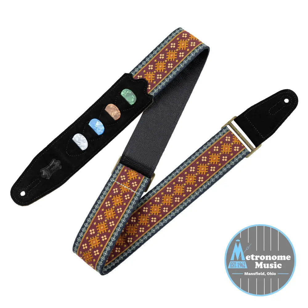 Levy's Original Hootenanny Series Guitar Strap, Pick Holder  - Jacquard Red - Metronome Music Inc.