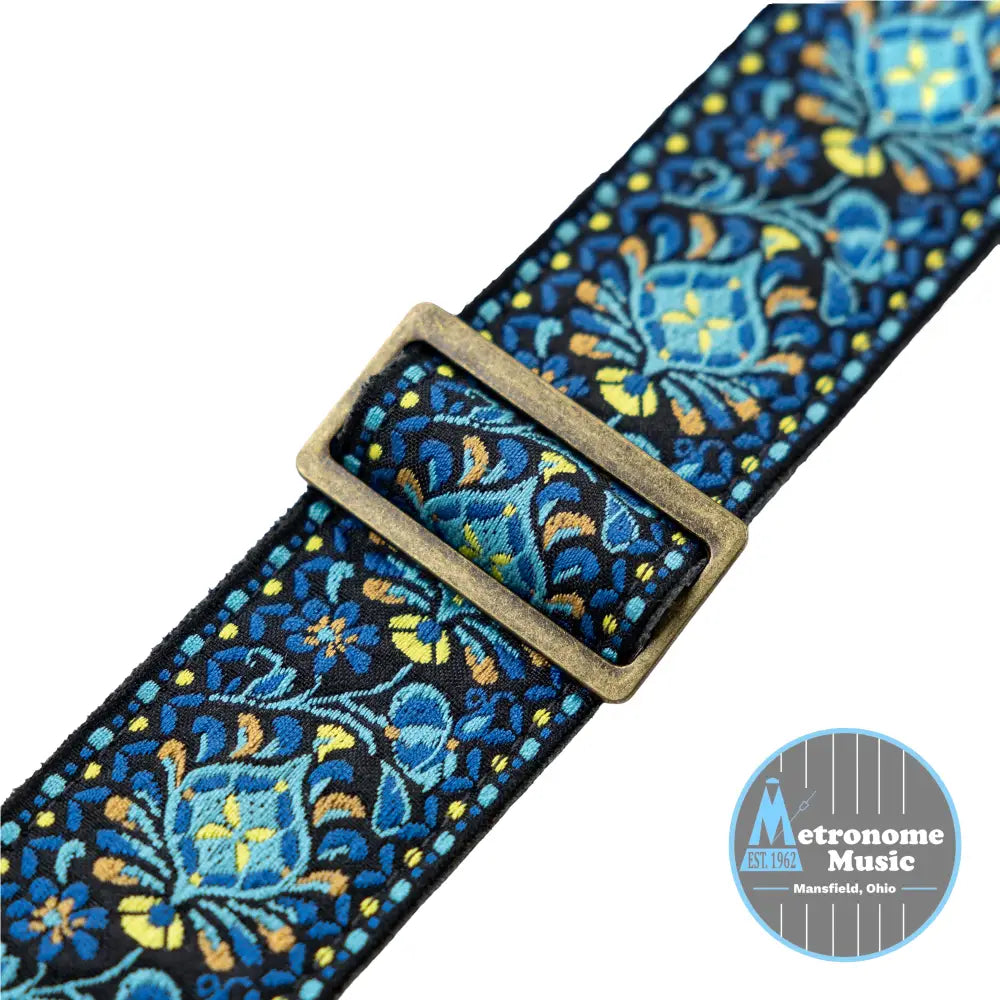Levy's Vintage Hootenanny Series Guitar Strap, Pick Holder - Blue - Metronome Music Inc.