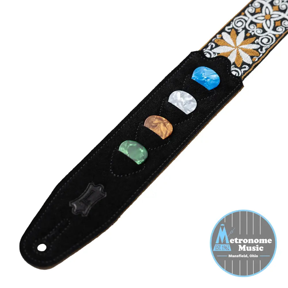 Levy's Vintage Hootenanny Series Guitar Strap, Pick Holder - Blue - Metronome Music Inc.