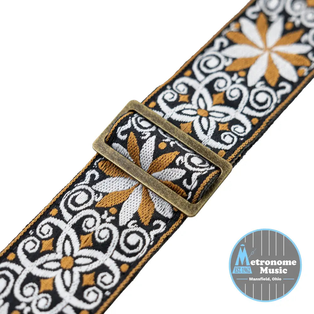 Levy's Vintage Hootenanny Series Guitar Strap, Pick Holder - Yellow - Metronome Music Inc.