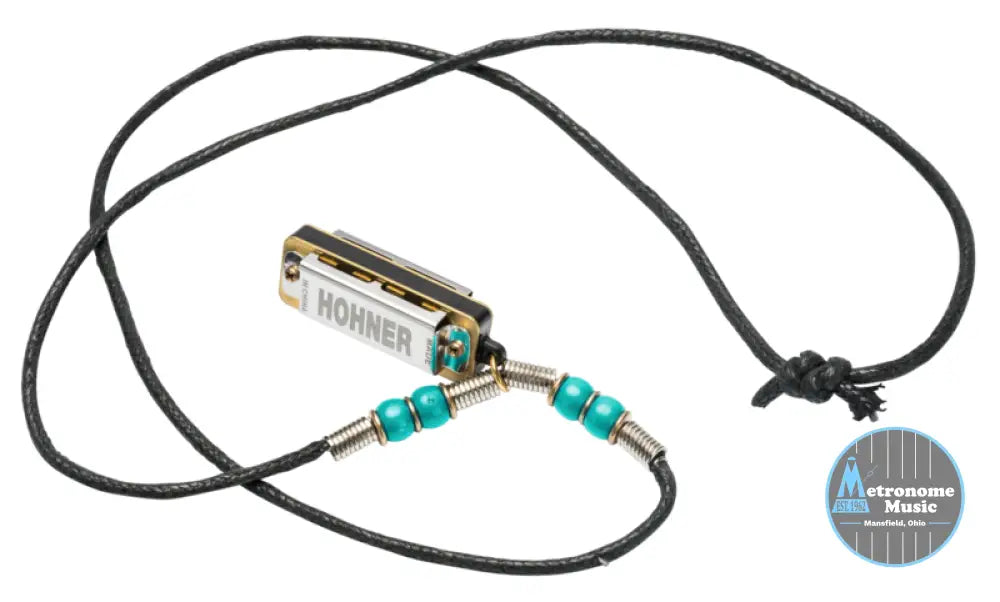 M38N-LB Hohner Mini Harmonica Necklace Light Blue - Metronome Music Inc.